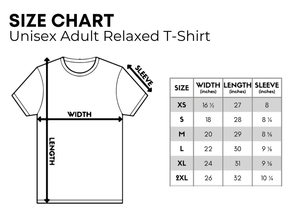 COMMIT t-shirt size chart — width, length, and sleeve measurements by size